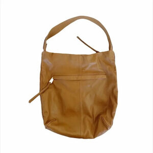 Christopher Kon Caramel Leather Hobo Bag Boho Tan Slouchy 70s‎ Vibes Whipstitch